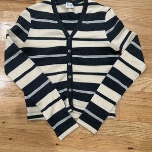 United Colors Of Benetton Black and Cream Striped Cardigan